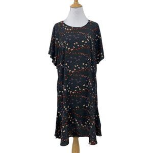 CAbi Shift Dress Women M Medium Charcoal Floral Flutter Sleeve Round Neck Jersey